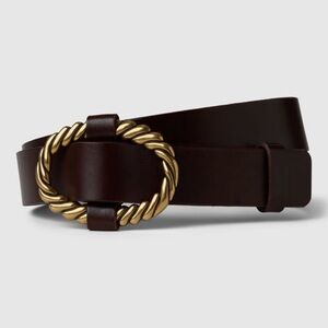 GAP Genuine Leather Belt Brown Gold Rope Oval Buckle Minimalist Chic NWOT